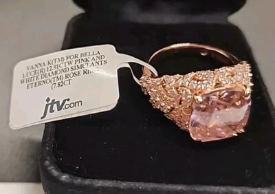Anillo Vanna K rosa y blanco circonita cúbica de oro rosa de 18 k sobre 925 12,91 ctw nuevo en caja JTV Foto 1 de 4