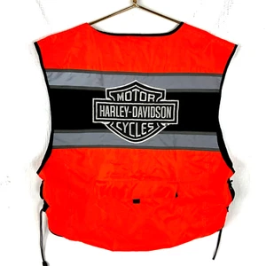 Vintage Harley Davidson Motorcycle Vest XL Full Zip High Visibility Adjustable - Picture 1 of 4