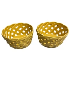2 Artimino Tuscan Countryside Round Woven Bread Fruit Basket  Yellow Portugal - Picture 1 of 15
