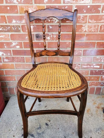 Vintage Cane Seat Chair Carved Spindle Back Walnut #1 Cover