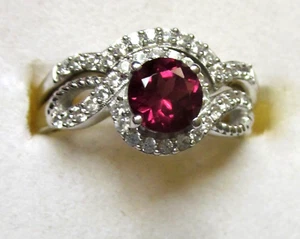 Rare Wine Garnet Bridal Ring Set / size 8 / 925 Sterling Silver / 1.5ct - Picture 1 of 8