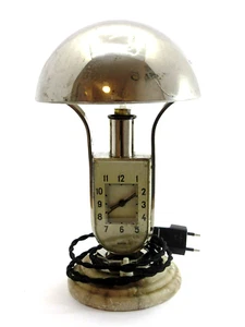 Art Deco vintage table lamp with integrated alarm clock by Mofem Hungary Chrome - Picture 1 of 4