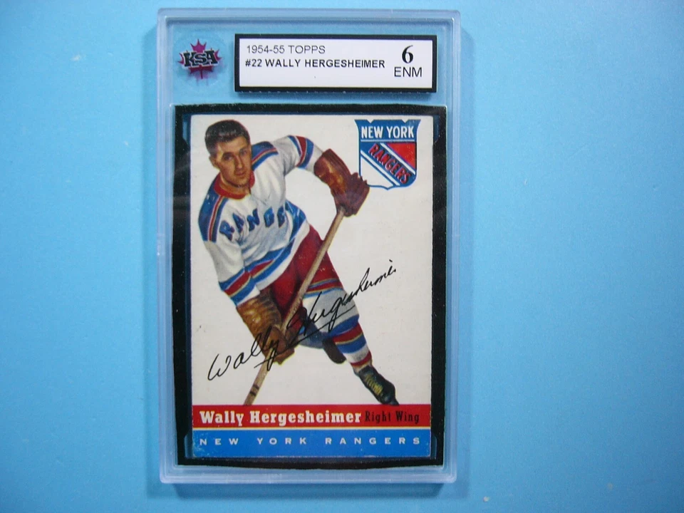1954/55 TOPPS NHL HOCKEY CARD #22 WALLY HERGESHEIMER KSA 6 EX/NM SHARP!! TOPPS - Image 1 of 2