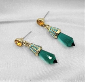 HEIDI DAUS® "Shades Of Sparkle" Icicle Crystal Drop Earrings Signed - Green - Picture 1 of 5