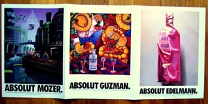 ABSOLUT GUZMAN, MOZER, EDELMANN - 1994 - 3 anuncios de vodka impresión artística - Como nuevo - Imagen 1 de 1