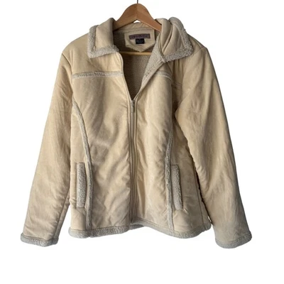 Che-Bella Y2k XL Crema Imitación Gamuza Sherpa Ribete Chaqueta Abrigo Cremallera Completa Retro Años 70 Foto 1 de 4