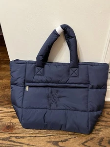 NWOT Mark & Graham Lightweight Packable Puffer Tote Navy Monogram - Picture 1 of 5