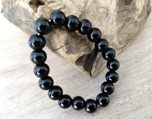 Black Tourmaline Bracelet 10mm Beaded Stretchable String Natural Gem Bracelet - Picture 1 of 5