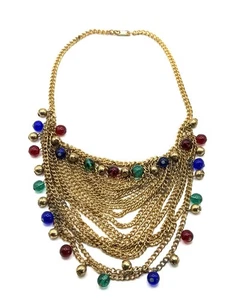 Vintage Coro Multi Chain Egyptian Revival Bib Necklace with Colorful Glass Beads - Picture 1 of 6