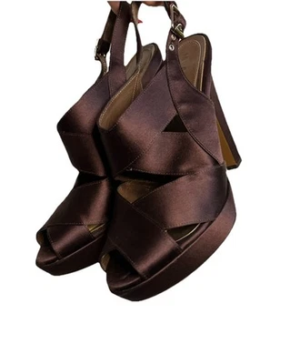 Sandalias de plataforma Marni púrpura-marrón satinadas con tiras punta abierta talla 37 Foto 1 de 4