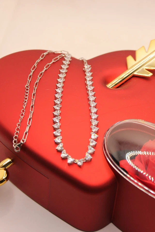 COLLANA ARGENTO TENNIS ZIRCONI CUORE RODIATA CM 40-45 MM 3 MAGLIA ANELLETTI - Immagine 1 di 4