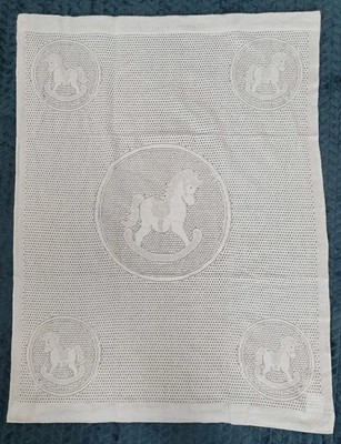 Manta Cochecito Azul Celular Encaje Mecedor Diseño Caballo 70x100cm Hecha GB Foto 1 de 4