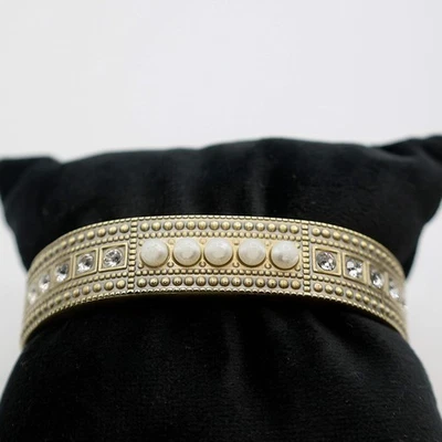 Heidi Daus 2pc Brass Cuff Crystals & Faux Pearl Bracelet - Image 1 of 2
