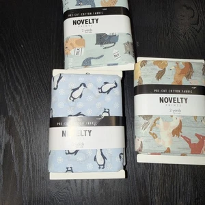 NOVELTY PRINTS PRE CUT COTTON FABRIC 2 yards HORSES PINGINES CATS 3 In Total - Picture 1 of 5