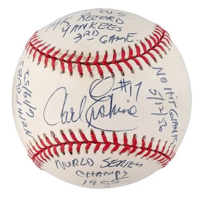 Béisbol firmado por Carl Erskine en línea con inscripciones de estadísticas de carrera (Beckett) Foto 1 de 4