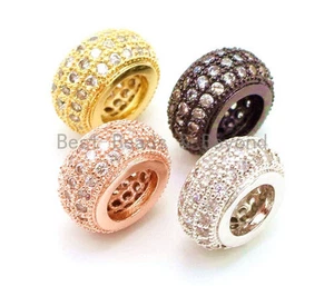 10x5mm CZ Micro Pave Rondelle Big Hole Spacer Beads, Cubic Zirconia Large Hole - Picture 1 of 5