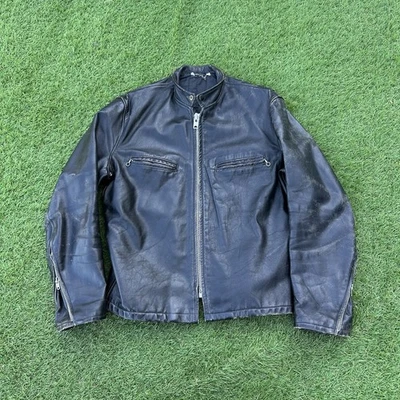 Chaqueta Motociclista Corredor De Colección Años 60 70 Cuero Negra Moto Café Grande *humo Foto 1 de 4