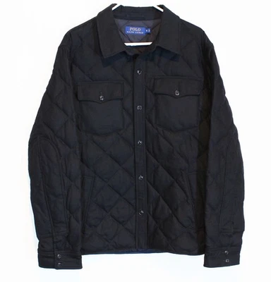 Polo Ralph Lauren Wool Flannel Down Quilted Shirt Jacket Black Button Up Men XL - Image 1 of 4