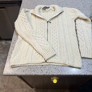 Inis Crafts Sweater Womens Medium Merino Wool Cable Knit Full Zip  Ireland - Picture 1 of 6