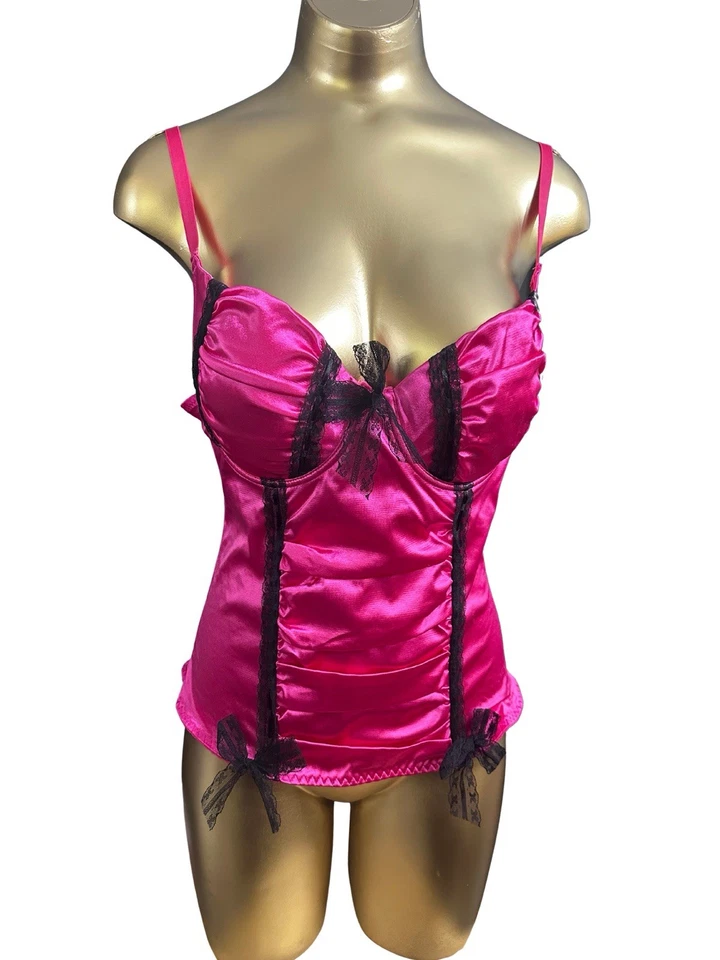 复古 Morbid Threads 紧身胸衣上衣 - 粉色缎面 - 36C 童话垃圾哥特 — 第 1/4 张图片