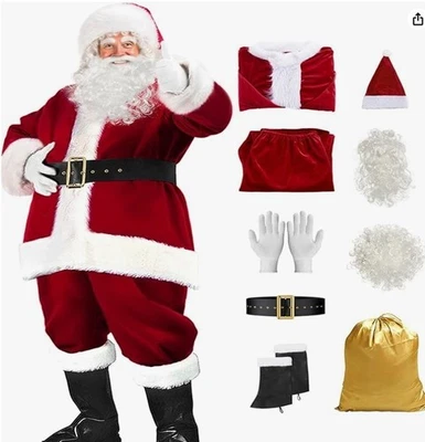 Traje de Santa Deluxe para hombre 9 piezas. Disfraz de Papá Noel Navidad adulto Foto 1 de 4