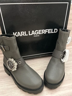 NUEVO Karl Lagerfield Paris Marceau Gris Embellecido Hebilla Botín Talla 6.5 Foto 1 de 4