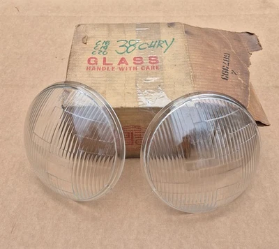 1938 Dodge Chrysler Royal NY Dodge Imperial NOS MoPar Riteway HEADLAMP LENS Pair - Image 1 of 4