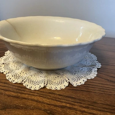 Antique Ironstone WHITE Stained  Crazed Large Mixing Bowl Knowles Distressed 11” - Image 1 of 4