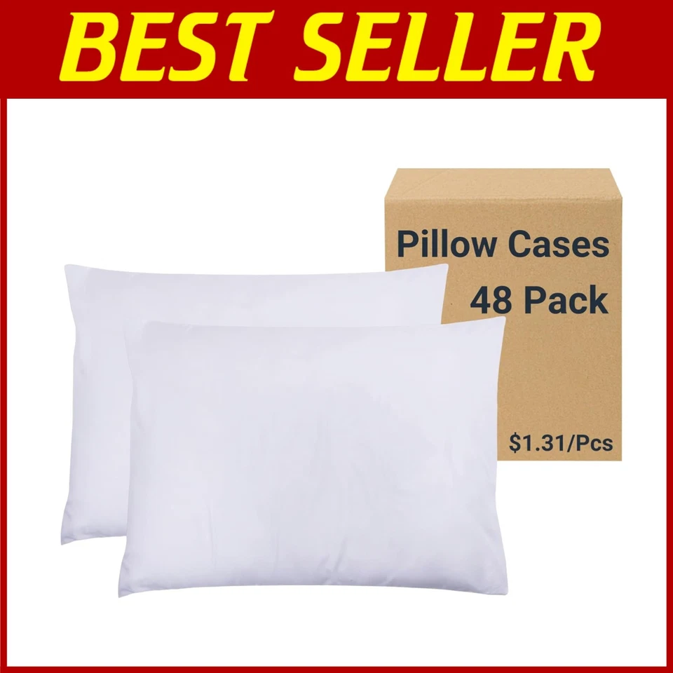 48 Pack White Pillowcases Envelope Closure - Hotel Quality - Image 1 of 4