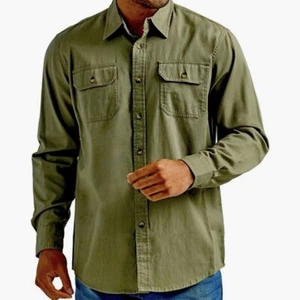 Wrangler 2XL Men’s Shirt Button Up Green Pockets Casual Long Sleeve - Picture 1 of 10