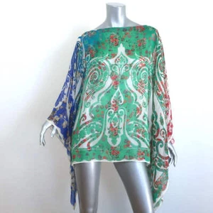 Etro Poncho Blouse Multicolor Paisley Print Silk Chiffon One Size - Picture 1 of 5