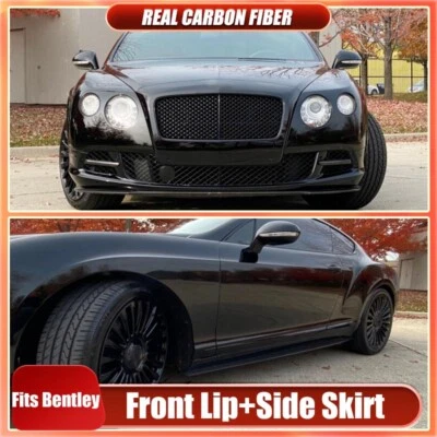 Se adapta a Bentley Continental GT 2012-2018 CARBONO REAL parachoques delantero labio falda lateral  Foto 1 de 4