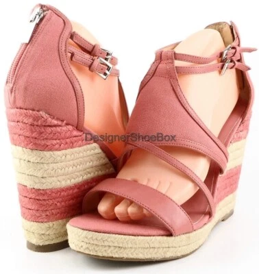 $150 IVANKA TRUMP KEIRA Rosa Multi Lona Cuero Diseñador Alpargata Cuñas 10 Foto 1 de 4