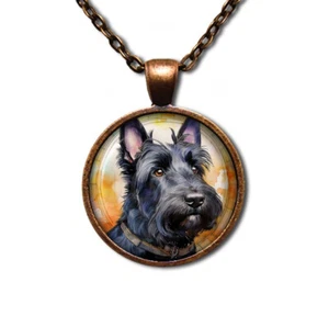 Sweet Scottish Terrier Dog Lovers - Handmade ROUND Glass Pendant Necklace - Picture 1 of 10