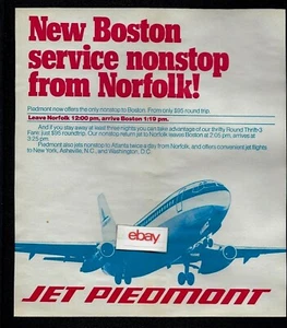 PIEDMONT AIRLINES 1978 BOEING 737-200 JETS NONSTOP BOSTON NACH NORFOLK, VIRGINA AD - Bild 1 von 1
