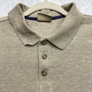 LL Bean Long Sleeve Tan Beige Polo Shirt Pique Cotton Rugby Size XL - Picture 1 of 15