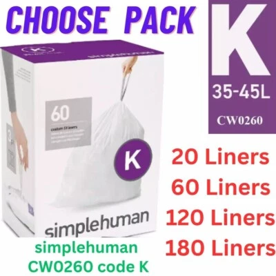 Simplehuman K Bin Liners K Bin Bags K Drawstring bags 40L-45Litre 20-40-60 Pack - Image 1 of 4