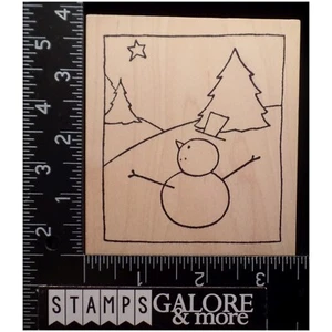 Rubbermoon Rubber Stamps OUTLINE SNOWMAN TREES HILL BORDER FRAME CHRISTMAS #844 - Picture 1 of 2