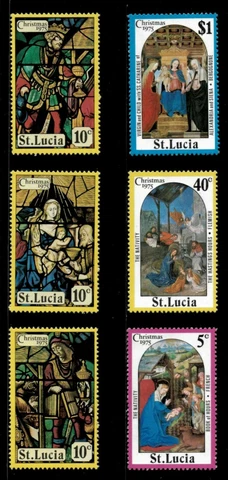 St. Lucia 1975 - Christmas Stained Glass Nativity - Set of 6v - Sc 373-78 - MNH Cover