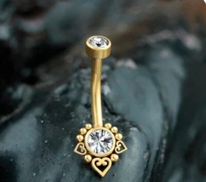 1CT Round Cut Lab-Created Diamond Belly Button Navel Ring 14K Yellow Gold Plated - Picture 1 of 8