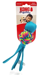 KONG Wubba Weaves Ballistic with Rope Small Blue Squeaky Toss & Tug Dog Toy - Picture 1 of 9