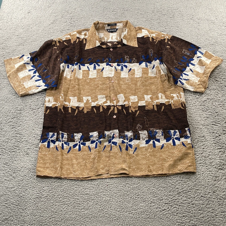 Koman 运动衬衫男式 2XL 夏威夷纽扣部落花卉加勒比复古 — 第 1/4 张图片