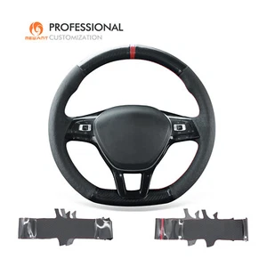 Funda de volante de cuero sintético en relieve de fibra de carbono PU para VW Golf7 Polo Tiguan T-Roc - Imagen 1 de 12