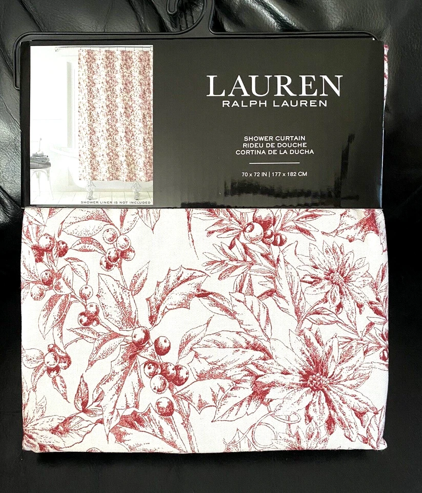 Ralph Lauren Blanco Rojo Floral 100% Tela Algodón Cortina de Ducha 70"x72" Foto 1 de 4