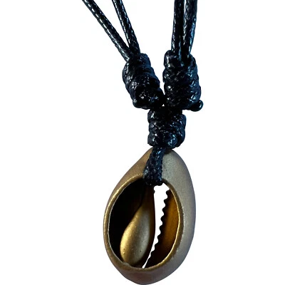 Gold Colour Shell Pendant Necklace Black Cord Chain Mens Womens Beach Jewellery - Image 1 of 4