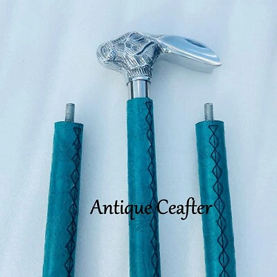 MANGO DE LATÓN DORADO CONEJO HAED CUERO MADERA BASTÓN BASTÓN REGALO Foto 1 de 4