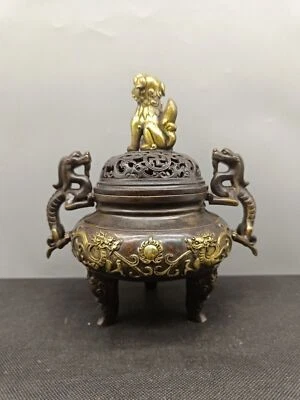 Антикварная бронзовая посуда коллекция печь с двумя драконами - Изображение 1 из 4