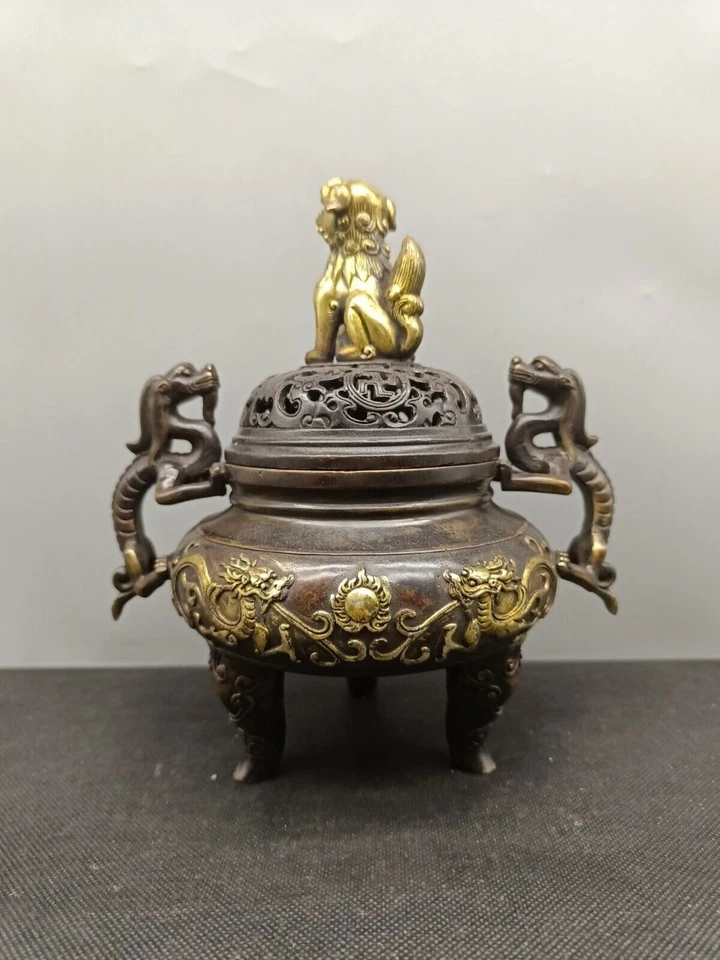 Антикварная бронзовая посуда коллекция печь с двумя драконами - Изображение 1 из 4