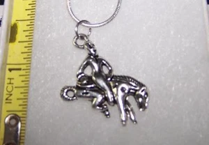 925 STERLING silver 20" necklace COWBOY HORSE pendant cowgirl charm female ride - Picture 1 of 7