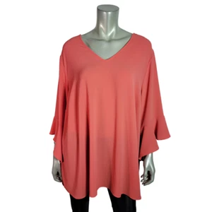 Catherines Top Plus Size 2X 22/24W Bell Sleeve Open Back Long Sleeve Coral Pink - Picture 1 of 6